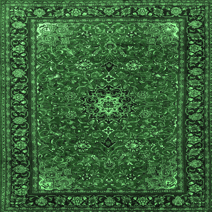 Square Machine Washable Medallion Emerald Green Traditional Area Rugs, wshtr2142emgrn