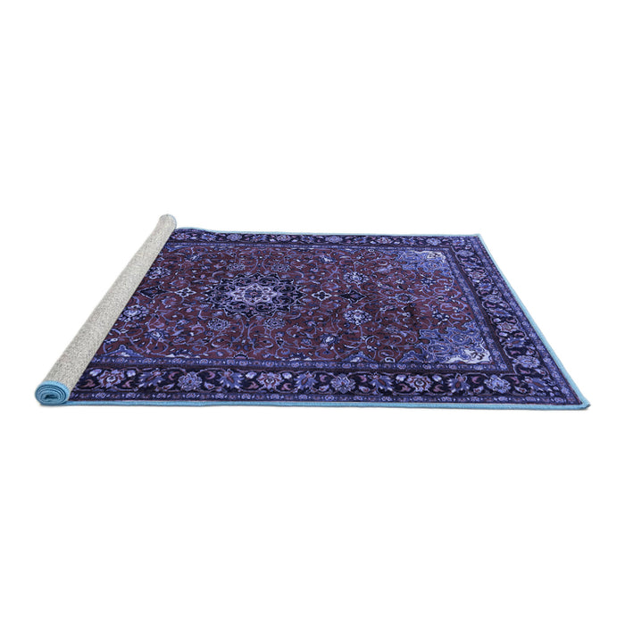 Sideview of Machine Washable Medallion Blue Traditional Rug, wshtr2142blu
