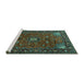 Sideview of Machine Washable Medallion Turquoise Traditional Area Rugs, wshtr2142turq