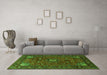 Machine Washable Medallion Green Traditional Area Rugs in a Living Room,, wshtr2142grn