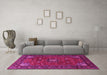 Machine Washable Medallion Pink Traditional Rug in a Living Room, wshtr2142pnk