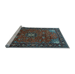 Sideview of Machine Washable Medallion Light Blue Traditional Rug, wshtr2142lblu