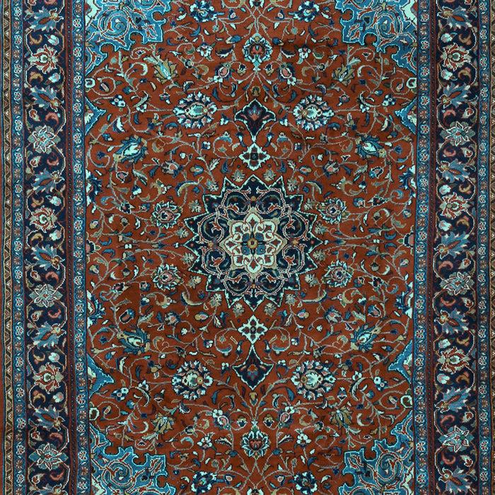 Machine Washable Medallion Light Blue Traditional Rug, wshtr2142lblu