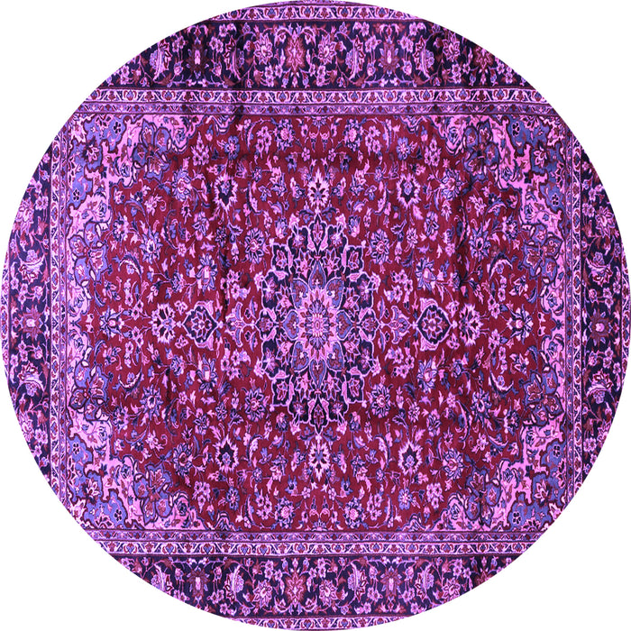 Round Machine Washable Medallion Purple Traditional Area Rugs, wshtr2143pur