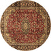 Round Machine Washable Medallion Brown Traditional Rug, wshtr2143brn