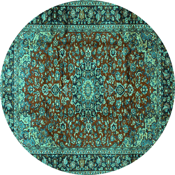 Round Medallion Turquoise Traditional Rug, tr2143turq