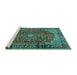 Sideview of Machine Washable Medallion Turquoise Traditional Area Rugs, wshtr2143turq