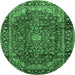 Round Medallion Emerald Green Traditional Rug, tr2143emgrn