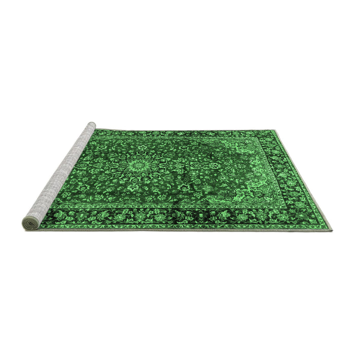 Sideview of Machine Washable Medallion Emerald Green Traditional Area Rugs, wshtr2143emgrn