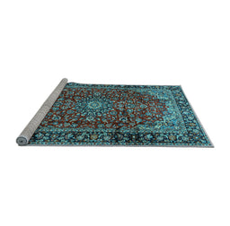 Sideview of Machine Washable Medallion Light Blue Traditional Rug, wshtr2143lblu