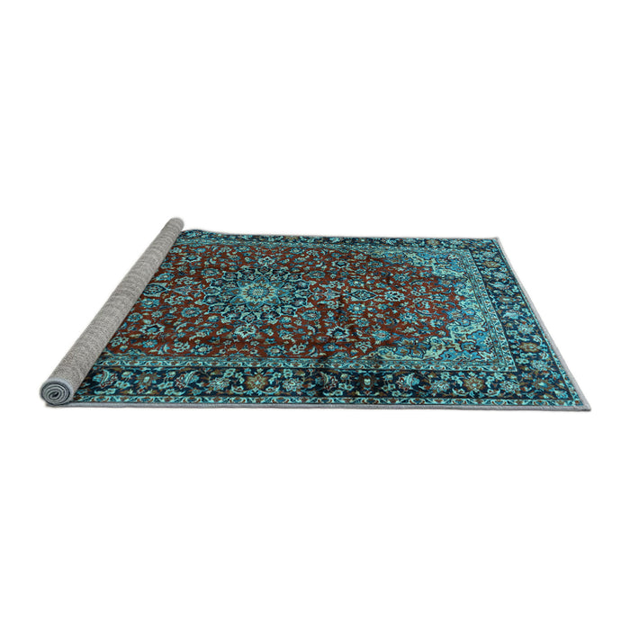 Sideview of Machine Washable Medallion Light Blue Traditional Rug, wshtr2143lblu