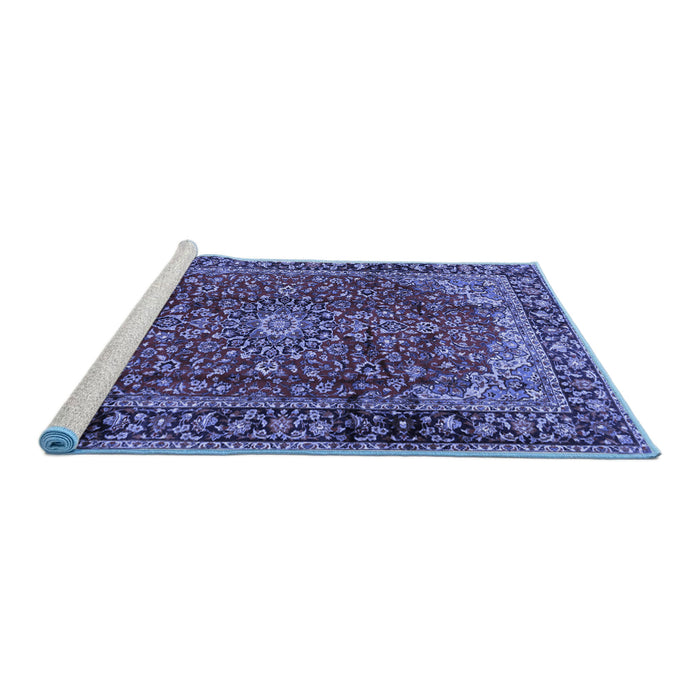 Sideview of Machine Washable Medallion Blue Traditional Rug, wshtr2143blu