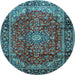 Round Medallion Light Blue Traditional Rug, tr2143lblu