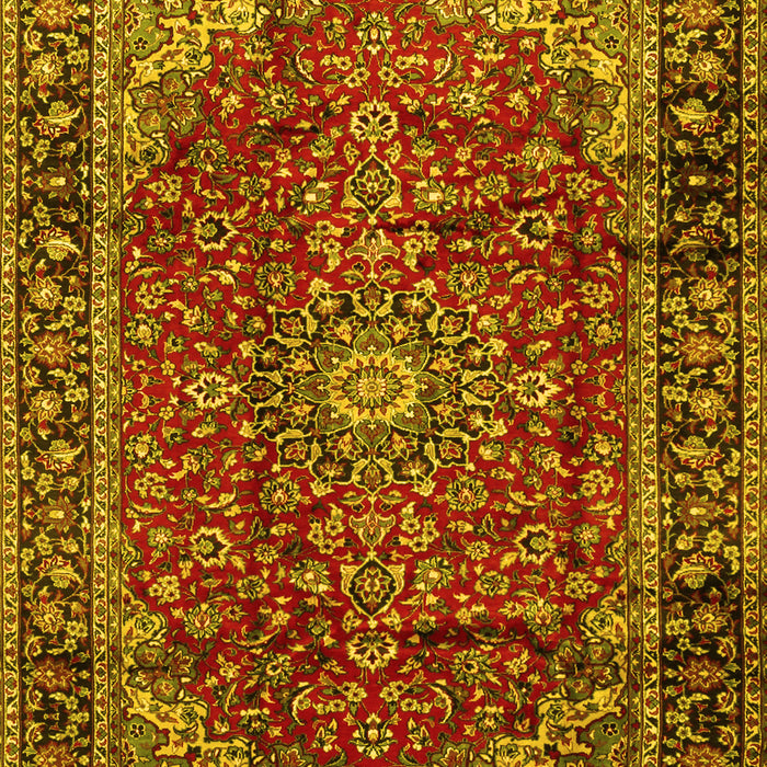 Machine Washable Medallion Yellow Traditional Rug, wshtr2143yw
