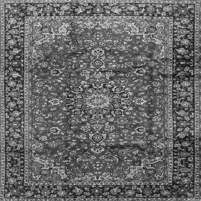 Round Machine Washable Medallion Gray Traditional Rug, wshtr2143gry