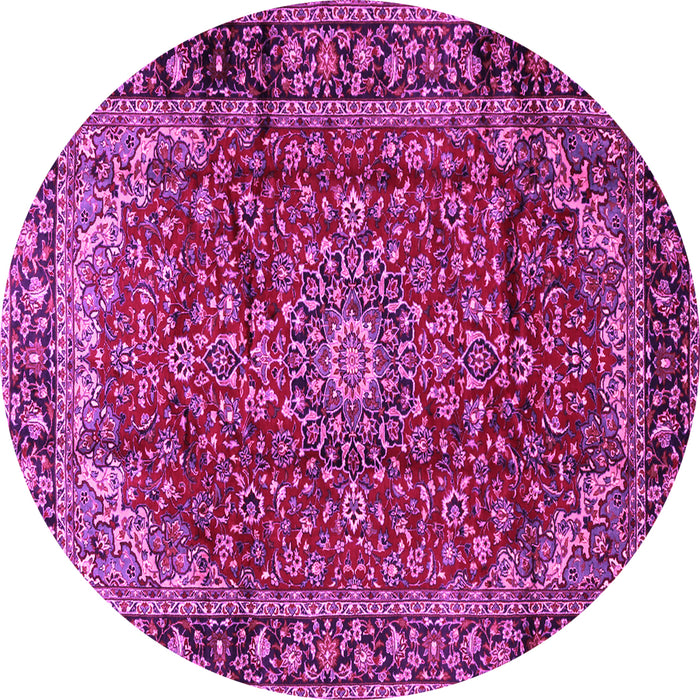 Round Machine Washable Medallion Pink Traditional Rug, wshtr2143pnk