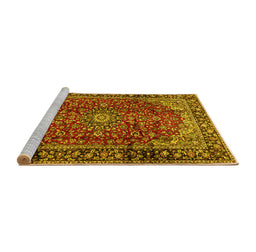 Sideview of Machine Washable Medallion Yellow Traditional Rug, wshtr2143yw