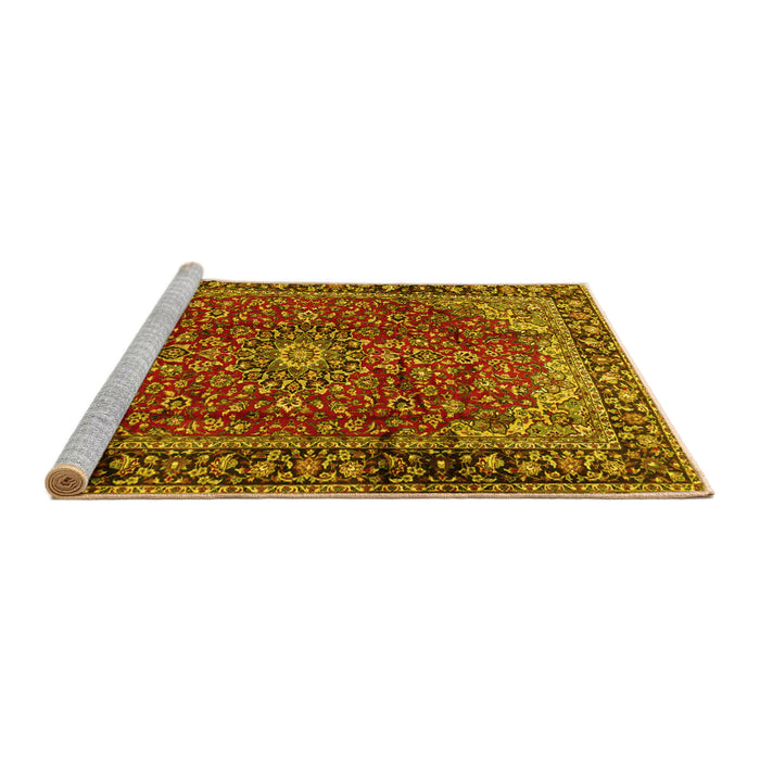 Sideview of Machine Washable Medallion Yellow Traditional Rug, wshtr2143yw