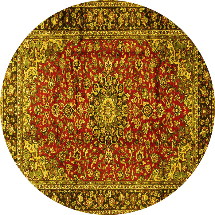 Round Medallion Yellow Traditional Rug, tr2143yw