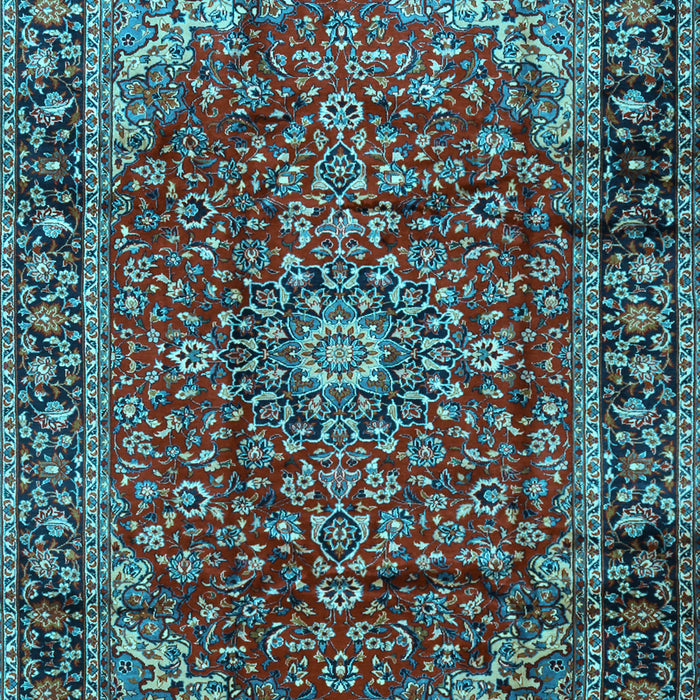 Machine Washable Medallion Light Blue Traditional Rug, wshtr2143lblu