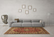 Machine Washable Medallion Brown Traditional Rug in a Living Room,, wshtr2143brn