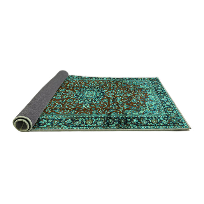 Sideview of Medallion Turquoise Traditional Rug, tr2143turq