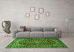 Machine Washable Medallion Green Traditional Area Rugs in a Living Room,, wshtr2143grn