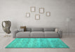 Machine Washable Persian Turquoise Traditional Area Rugs in a Living Room,, wshtr2144turq