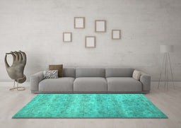 Machine Washable Persian Turquoise Traditional Area Rugs in a Living Room,, wshtr2144turq