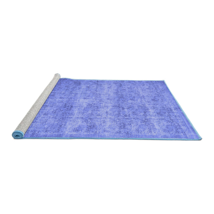 Sideview of Machine Washable Persian Blue Traditional Rug, wshtr2144blu