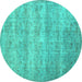 Round Persian Turquoise Traditional Rug, tr2144turq