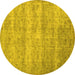 Round Machine Washable Persian Yellow Traditional Rug, wshtr2144yw