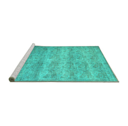 Sideview of Machine Washable Persian Turquoise Traditional Area Rugs, wshtr2144turq