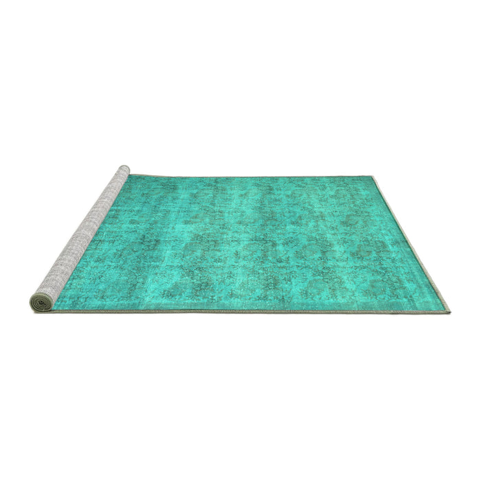 Sideview of Machine Washable Persian Turquoise Traditional Area Rugs, wshtr2144turq
