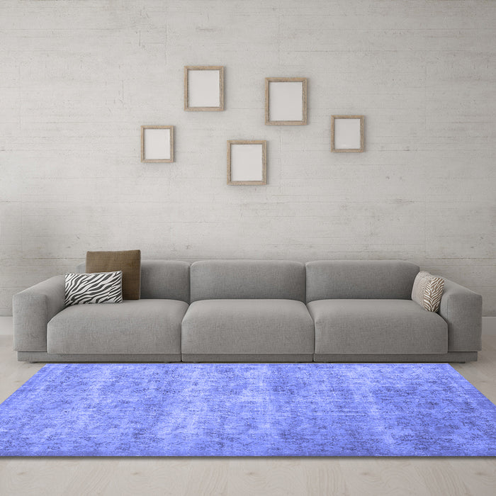 Machine Washable Persian Blue Traditional Rug in a Living Room, wshtr2144blu