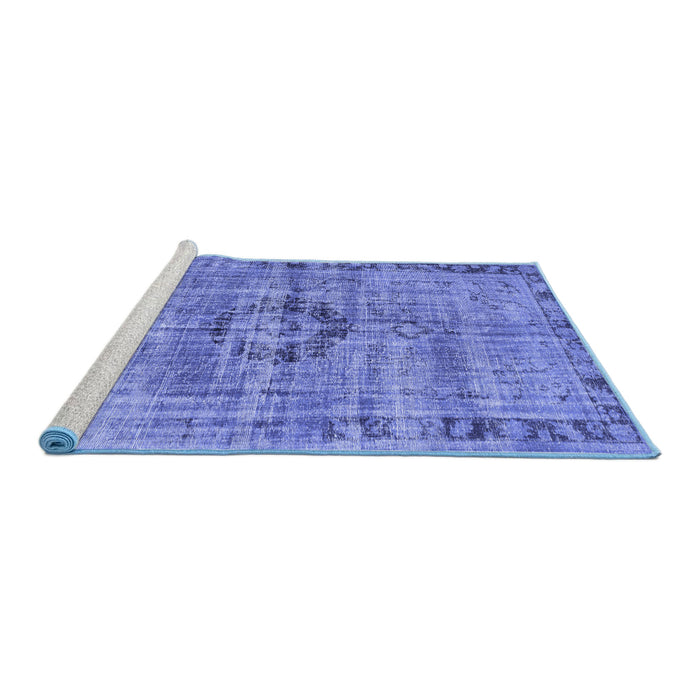 Sideview of Machine Washable Persian Blue Traditional Rug, wshtr2145blu