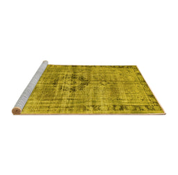 Sideview of Machine Washable Persian Yellow Traditional Rug, wshtr2145yw