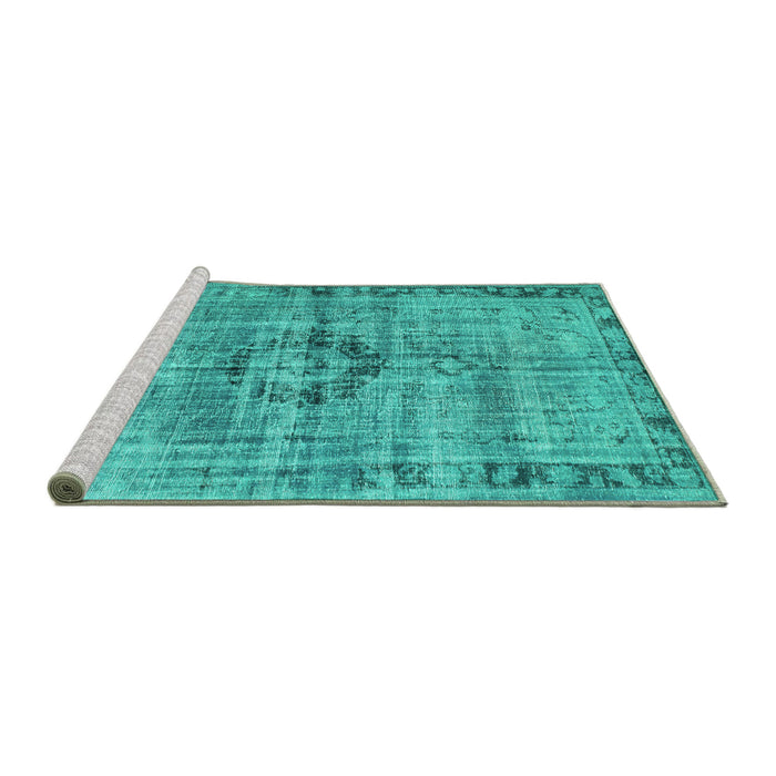 Sideview of Machine Washable Persian Turquoise Traditional Area Rugs, wshtr2145turq
