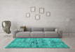 Machine Washable Persian Turquoise Traditional Area Rugs in a Living Room,, wshtr2145turq