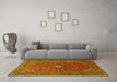 Machine Washable Medallion Yellow Traditional Rug in a Living Room, wshtr2146yw