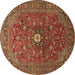 Round Machine Washable Medallion Brown Traditional Rug, wshtr2146brn