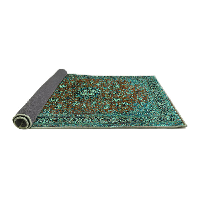 Sideview of Medallion Turquoise Traditional Rug, tr2146turq