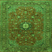 Round Machine Washable Medallion Green Traditional Area Rugs, wshtr2146grn