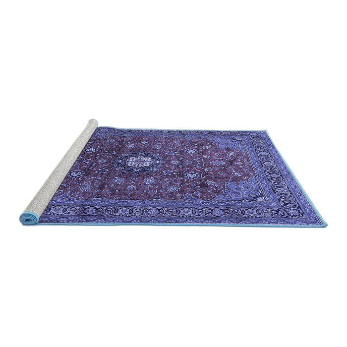 Sideview of Machine Washable Medallion Blue Traditional Rug, wshtr2146blu