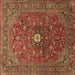 Square Machine Washable Medallion Brown Traditional Rug, wshtr2146brn