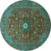 Round Machine Washable Medallion Turquoise Traditional Area Rugs, wshtr2146turq