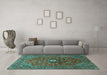 Machine Washable Medallion Turquoise Traditional Area Rugs in a Living Room,, wshtr2146turq