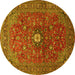 Round Machine Washable Medallion Yellow Traditional Rug, wshtr2146yw