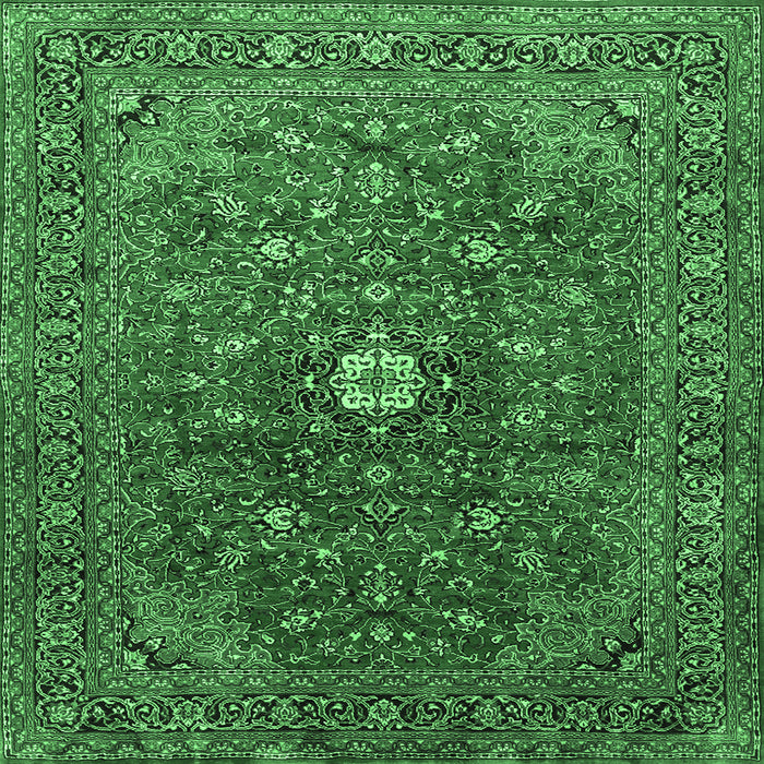 Square Machine Washable Medallion Emerald Green Traditional Area Rugs, wshtr2146emgrn