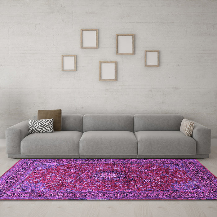 Machine Washable Medallion Purple Traditional Area Rugs in a Living Room, wshtr2146pur